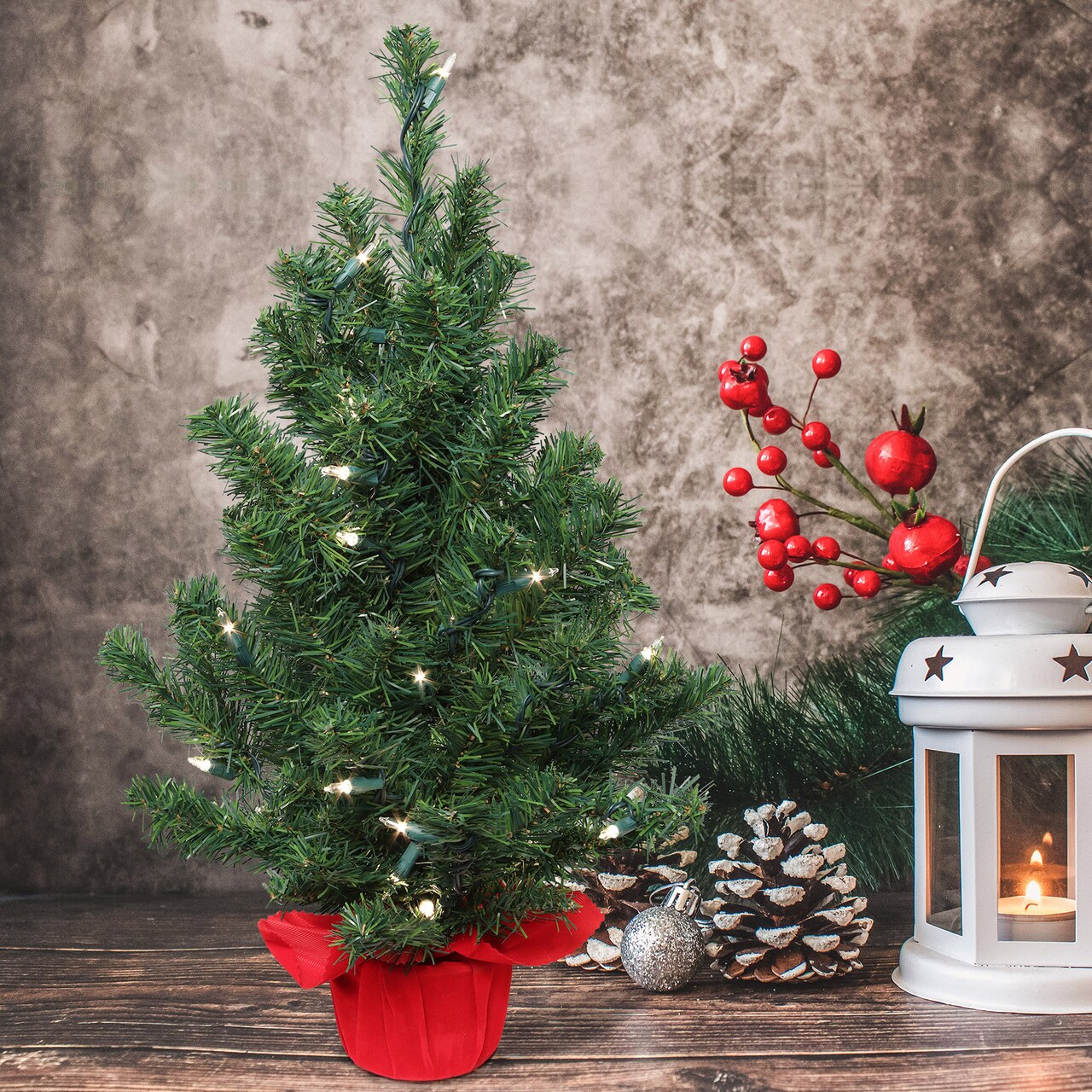 2' Christmas Tree with Red Cloth Base |Tabletop Tree | Indoor/Outdoor Use | Holiday & Christmas Décor | Tabletop Accent | Home & Office Decoration